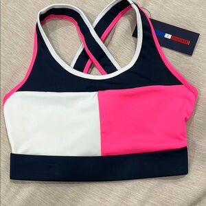 Tommy Hilfiger Pink and White Sports Bra Racerback